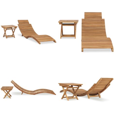 Tumbona plegable con mesa de madera maciza de teca - Mesa de madera - Tumbona plegable