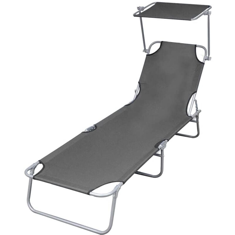 

vidaXL Tumbona plegable con parasol de acero gris - Gris
