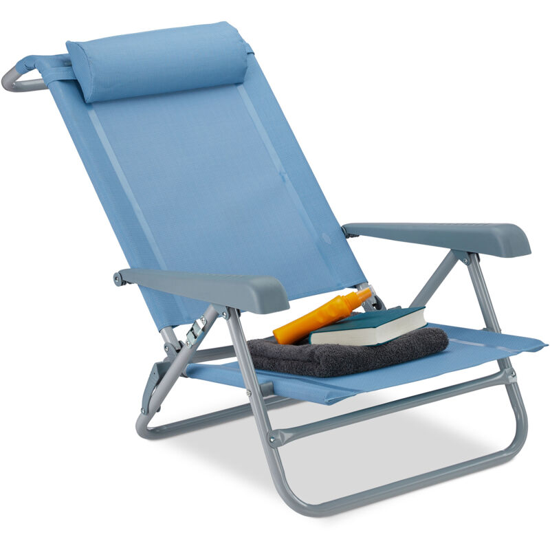 

Tumbona Plegable con Reposacabezas, Abrebotellas, Reposabrazos Ajustable, Plástico, Acero, 120 kg, Azul