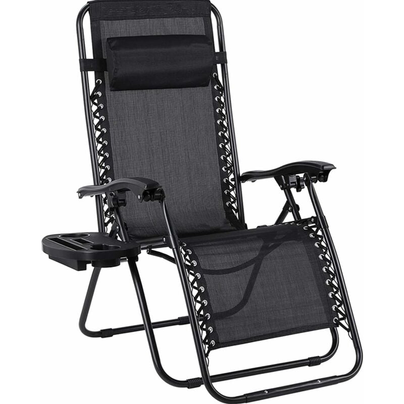 

Tumbona Plegable con Soporte para Bebidas, Mecedoras Jardín para Exterior con Almohadilla Ajustable para la Cabeza, Ergonómica, Transpirable (Negro)