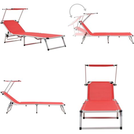 Tumbona plegable con techo aluminio y textileno roja - Tumbona con techo - Tumbona aluminio