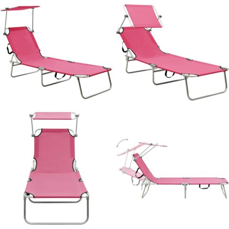 Tumbona plegable con toldo aluminio rosa - Tumbona con toldo - Tumbona al aire libre