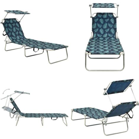 Tumbona plegable con toldo de acero estampado de hojas - Toldo ajustable - Acero con recubrimiento en polvo