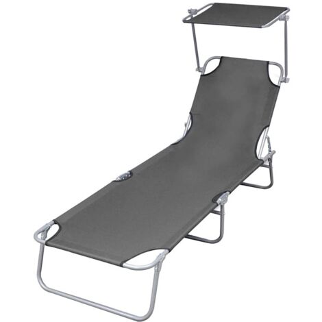 Tumbona plegable con toldo de acero gris
