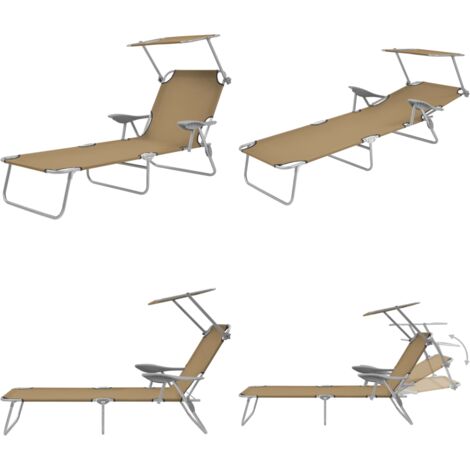 Tumbona plegable con toldo de acero taupé - Toldo ajustable - Acero