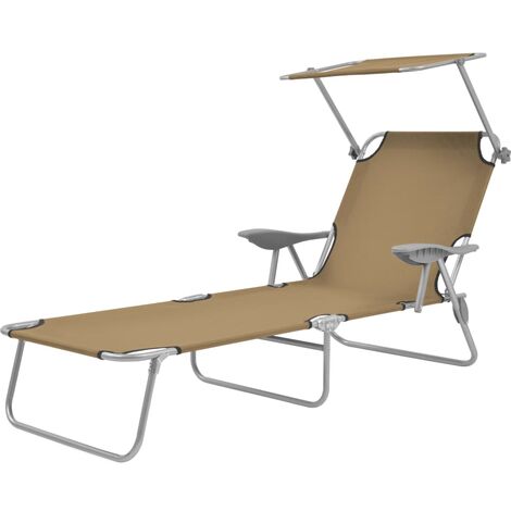 Tumbona plegable con toldo de acero taupé vidaXL