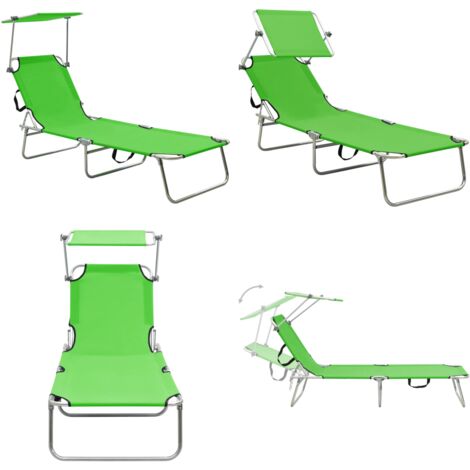 Tumbona plegable con toldo de acero verde manzana - Toldo ajustable - Acero verde manzana