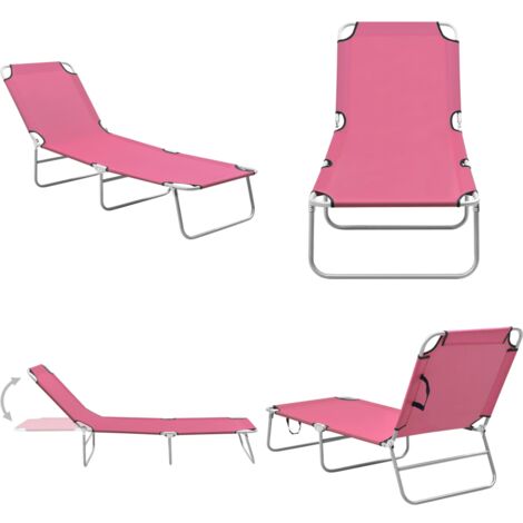 Tumbona plegable de acero y tela rosa - Tumbona de acero - Tumbona rosa