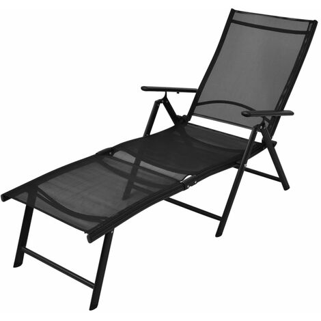 Tumbona plegable Mueble para patio Asiento de jardín textilene y aluminio  negro y plateado ES24559A