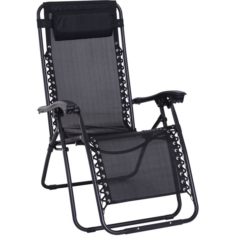 

Tumbona Plegable de Jardín Silla Gravedad Cero Sillón de Playa Relajante Texteline Marco Acero Carga 120kg 90x65x110 cm - Negro