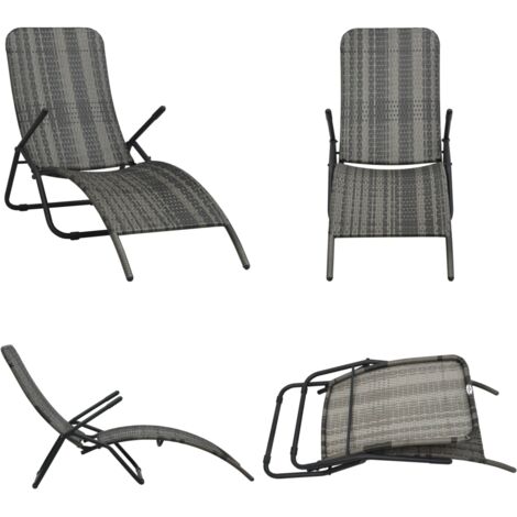 Tumbona plegable de ratán sintético gris - Tumbona de ratán sintético - Tumbona para piscina