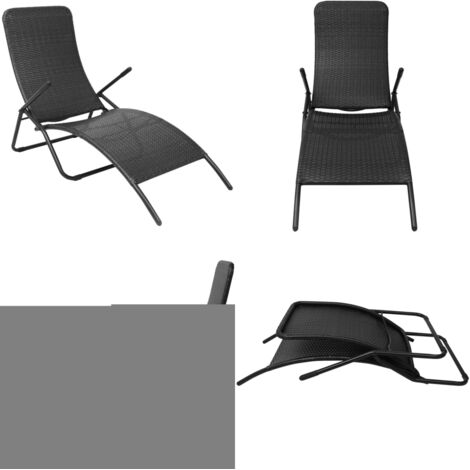 Tumbona plegable de ratán sintético negra - Tumbona de ratán sintético - Tumbona de acero