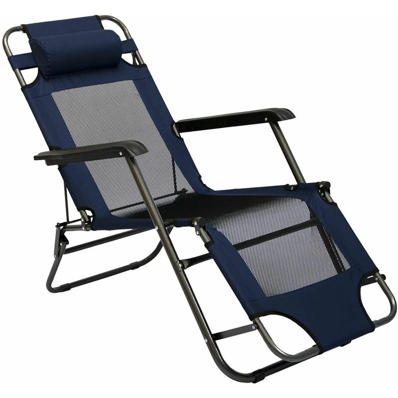 

Tumbona Plegable para campamento piscina | Silla Reclinable para Jardín con Reposacabezas | color azul marino | estructura de acero | peso máx