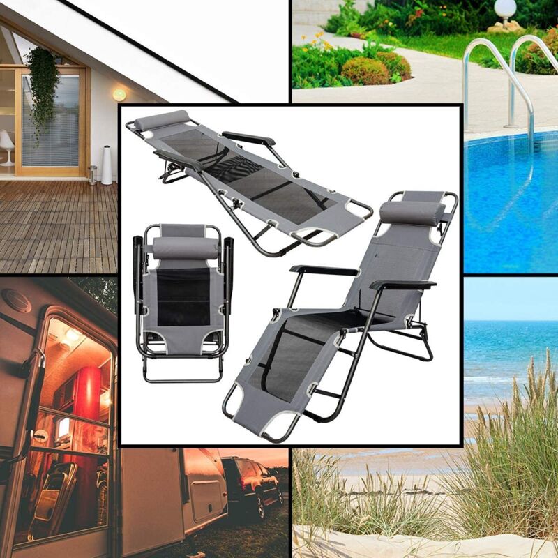 

Tumbona plegable reclinable para jardín campamento piscina 178x60x90cm Gris