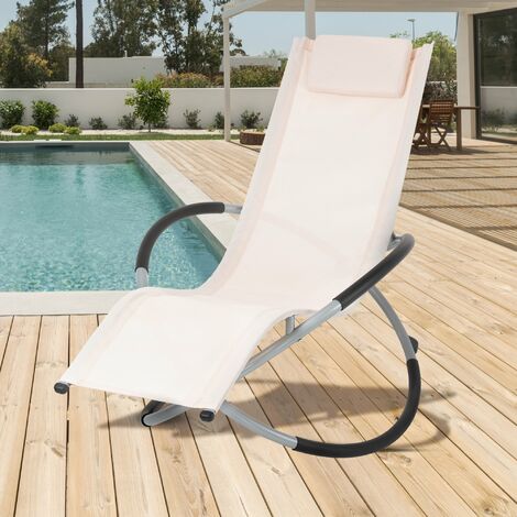 Tumbona plegable para playa terraza silla mecedora con reposacabezas crema