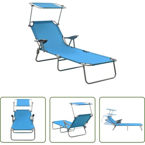 Tumbona plegable - Tumbona con toldo de acero acero azul
