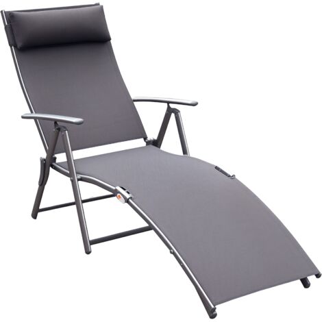 Tumbona plegable tumbona de jardín con respaldo ajustable en 7 niveles almohada y reposabrazos carga 165 kg para piscina terraza 137x63,5x100,5 cm