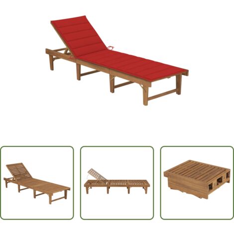 Tumbona plegable -  Tumbona plegable con cojín madera maciza de acacia