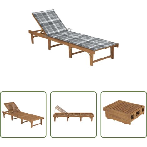 Tumbona plegable -  Tumbona plegable con cojín madera maciza de acacia
