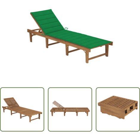Tumbona plegable -  Tumbona plegable con cojín madera maciza de acacia