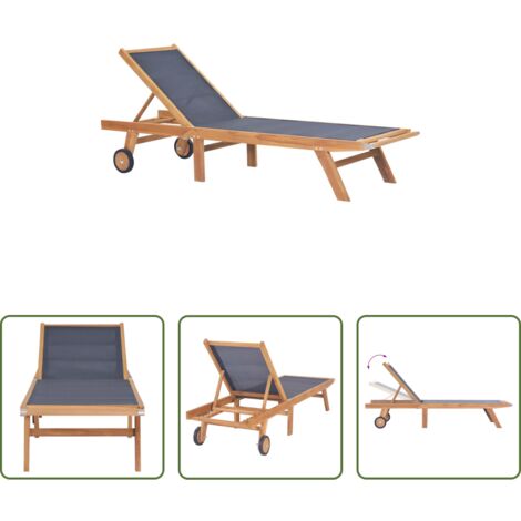 Tumbona plegable -  Tumbona plegable con ruedas teca maciza y textileno