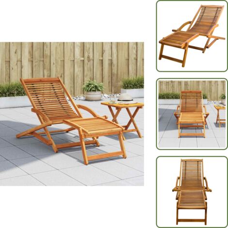 Tumbona plegable - vidaXL Tumbona de jardín con reposapiés de madera maciza de acacia - Tumbona con reposapiés