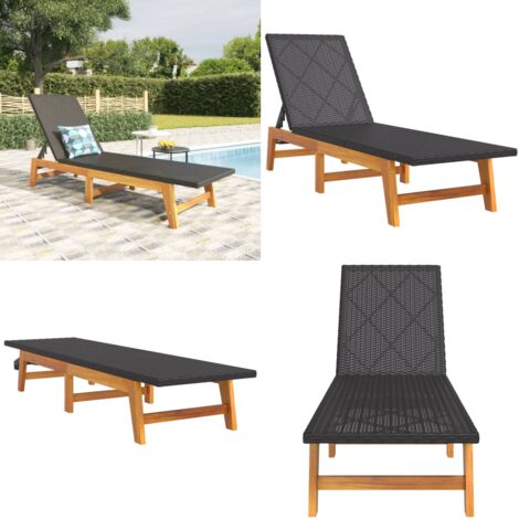 Tumbona ratán sintético y madera maciza acacia marrón y negro - Tumbona de acacia - Tumbona de exterior
