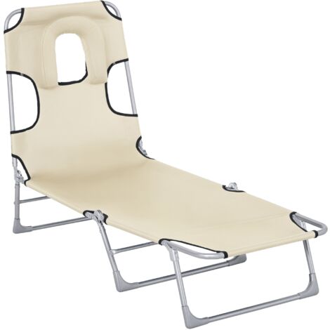 Tumbona Reclinable y Plegable de Jardín con Orificio de Lectura Reposacabezas y Respaldo Ajustable en 5 Niveles para Playa 182x56x28 cm