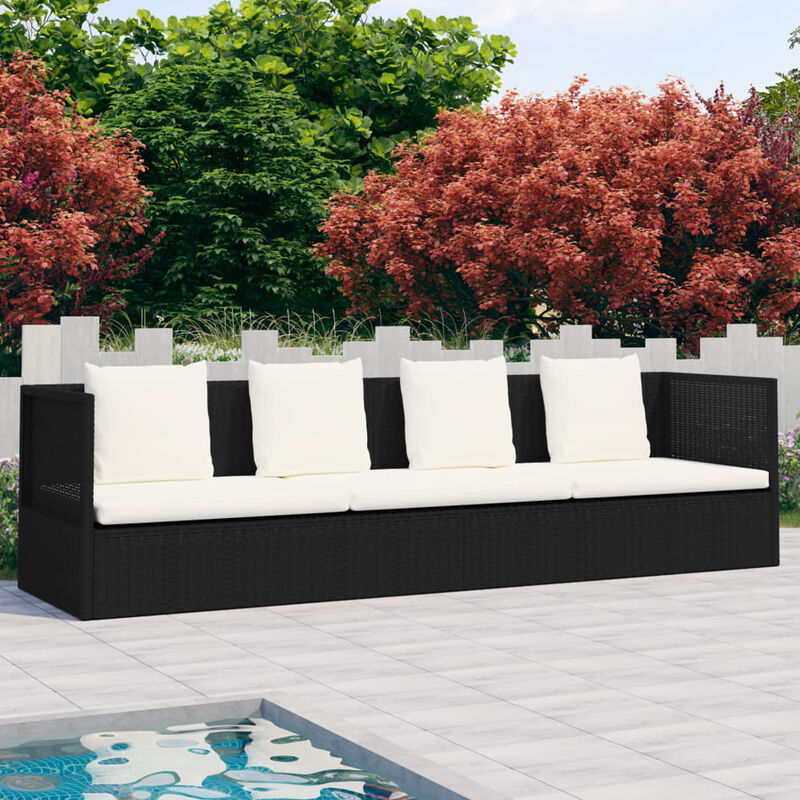 

Tumbona sofa de jardin con cojines ratan sintetico negro