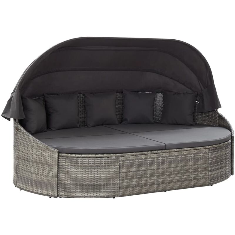 

Tumbona sofa de jardin con toldo ratan sintetico gris