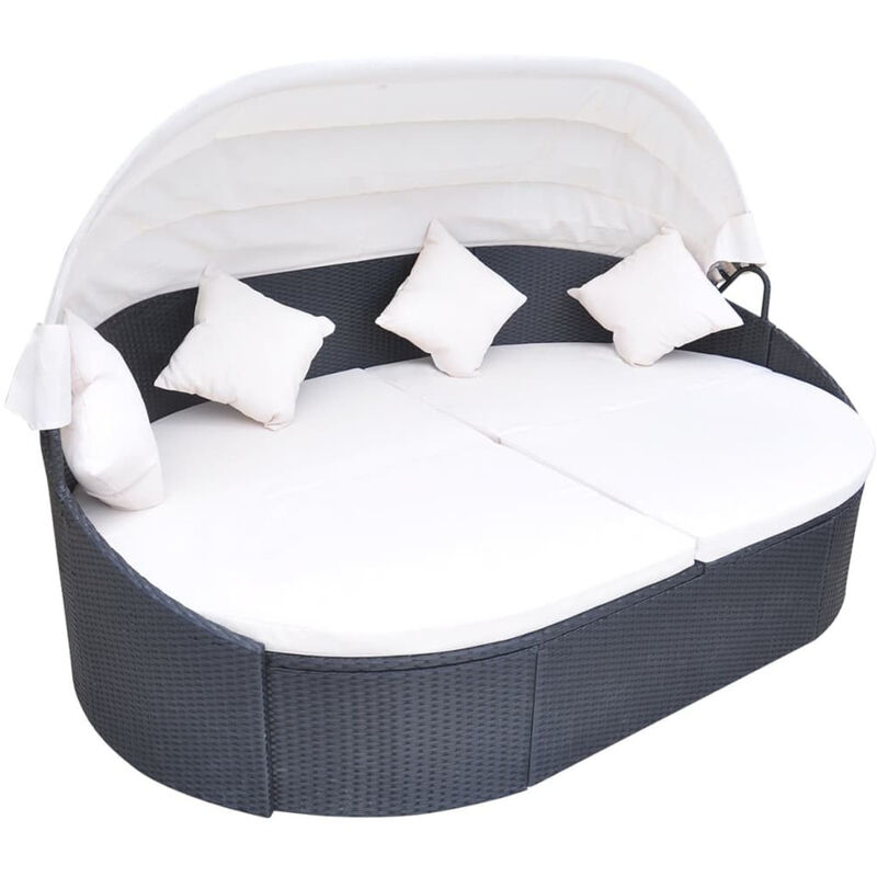 

Tumbona sofa de jardin con toldo ratan sintetico negro