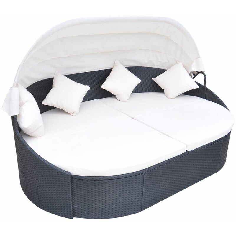 

Tumbona sofa de jardin con toldo ratan sintetico negro