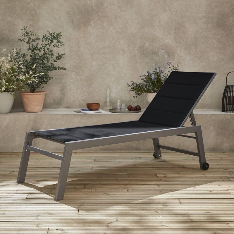 

Alice's Garden - Tumbona de aluminio gris y textileno negro, reclinable 6 posiciones | Solis - Gris