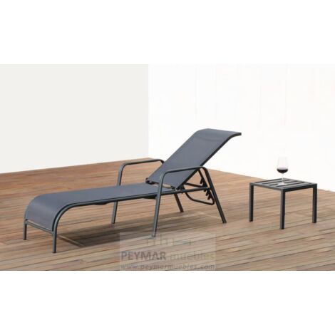 Tumbona terraza jardín Costablanca-12 aluminio/textilen antracita, 73cm (alto) 62cm(ancho) 200cm(fondo).