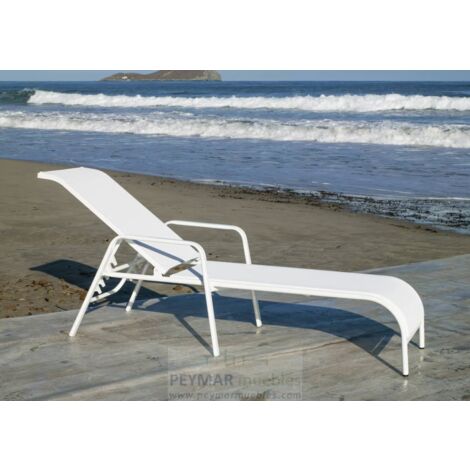 Tumbona terraza jardín Costablanca-12 aluminio/textilen blanco, 73cm (alto) 62cm(ancho) 200cm(fondo).
