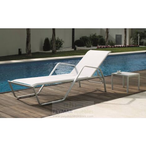 Tumbona terraza jardín Imperial aluminio/textilen blanco, 96cm (alto) 72cm(ancho) 200cm(fondo).