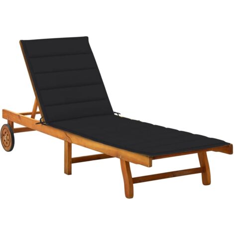 Tumbona tumbona para tomar el sol cama de jardín terraza muebles de exterior con cojín de madera maciza de acacia 020012397