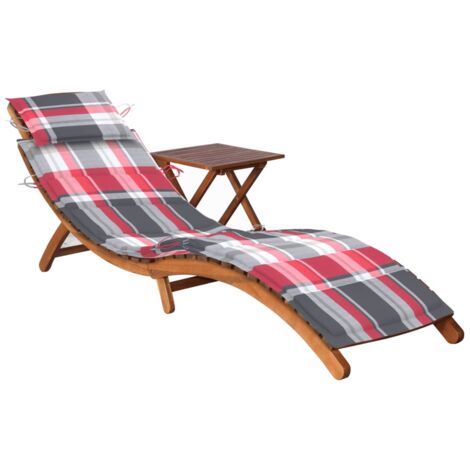 Tumbona tumbona para tomar el sol cama de jardín terraza muebles de exterior con mesa y cojín de madera de acacia 020012634