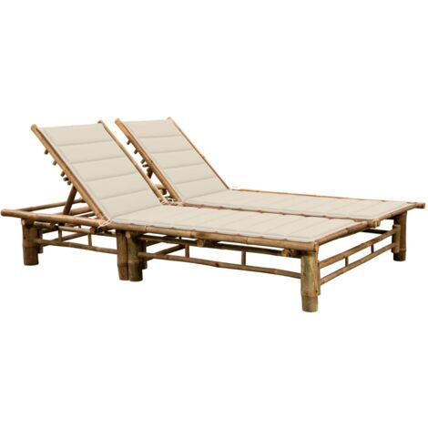 Tumbona tumbona para tomar el sol cama de jardín terraza muebles de exterior para 2 personas 200 cm con cojines de bambú 020012907