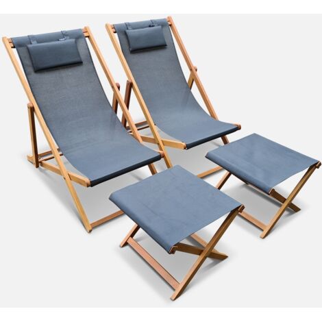 Tumbona y reposapiés de madera de eucalipto, set de 2