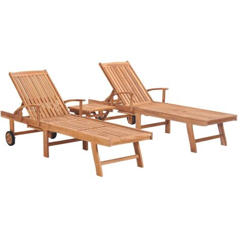Tumbonas 2 uds con mesa madera maciza de teca