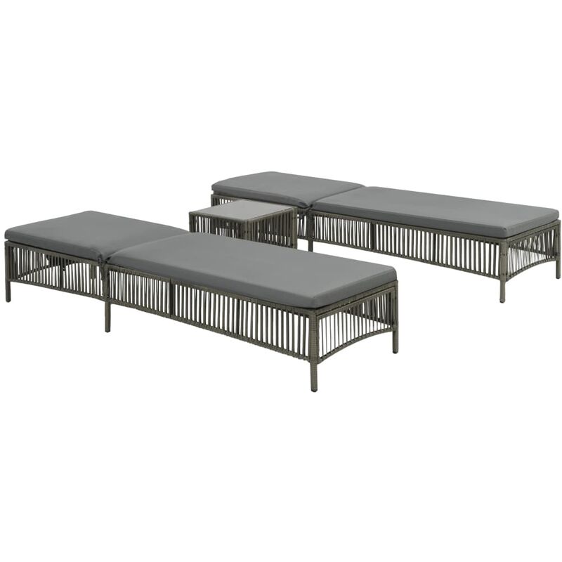 

Tumbonas 2 unidades con mesa ratan sintetico marron
