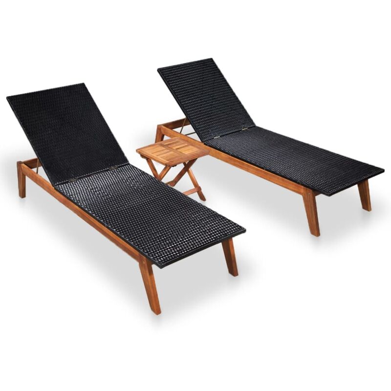 

Tumbonas 2 unidades con mesa ratán sintético y madera de acacia