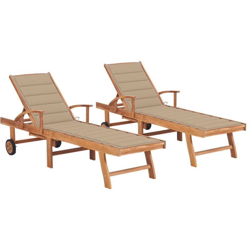 

Tumbonas 2 unidades madera maciza de teca con cojín beige
