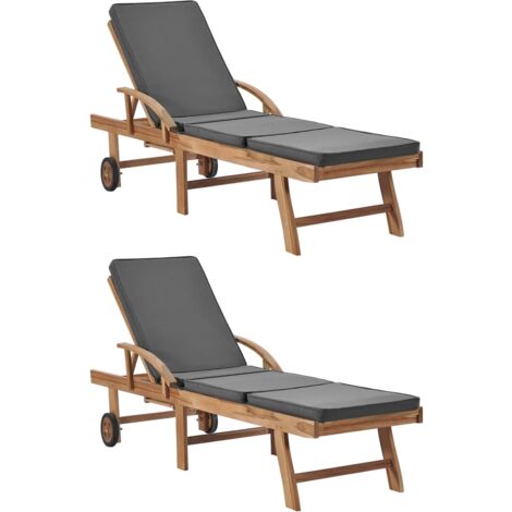 Tumbonas con cojín 2 uds madera maciza de teca gris oscuro