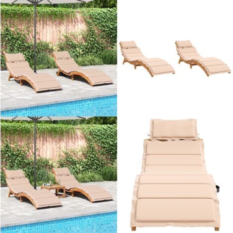 Tumbonas con cojines 2 uds madera maciza de acacia beige - Tumbona de acacia - Tumbona plegable
