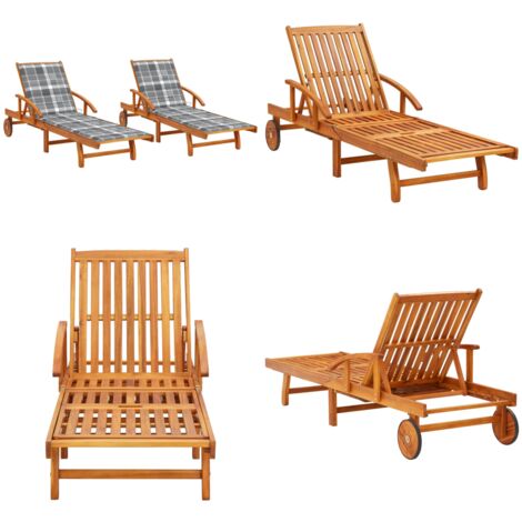 Tumbonas con cojines 2 unidades madera maciza de acacia - Tumbonas de acacia - Muebles de jardín