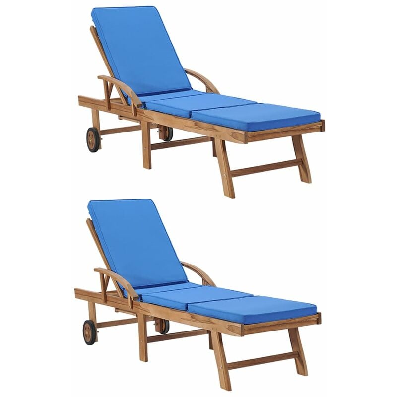 

Tumbonas con cojines 2 unidades madera maciza de teca azul
