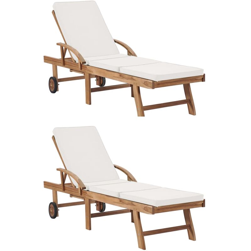 

vidaXL Tumbonas con cojines 2 unidades madera maciza teca color crema - Crema