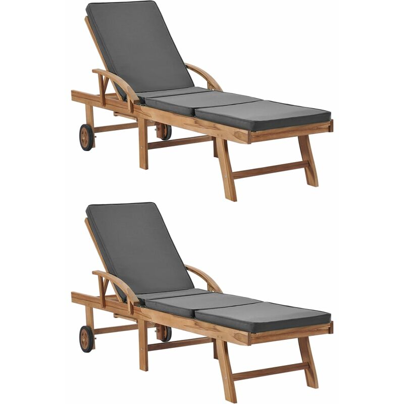

vidaXL Tumbonas con cojines 2 unidades madera maciza teca gris oscuro - Gris